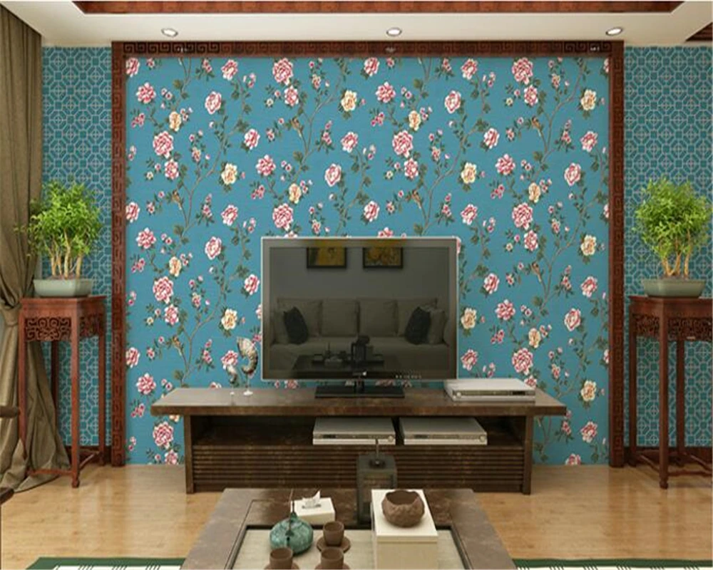 beibehang American pastoral flower 3d wallpaper nonwoven retro Chinese bedroom living room TV background wall papers home decor