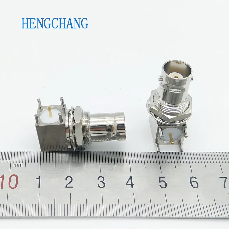 10 Pcs 5 Pole Right Angle BNC Female Socket With Nut Bulkhead Connector for PCB Board