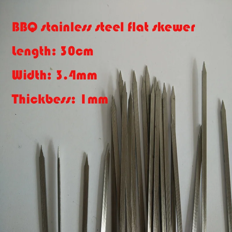 50pcs/lot 30cm*3.4mm stainless flat skewer barbecue fork stainless bbq food stick BBQ Tools Kitchen,Dining & bar Home & Garden