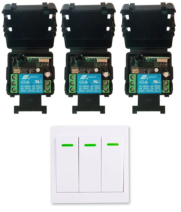 حجم صغير DC12V 24 فولت 1CH 10A جهاز ريموت كنترول لا سلكي للترددات اللاسلكية التبديل التتابع استقبال + 86 لوحة الحائط الارسال عن بعد ، 315/433.92 ميجا هرتز #3