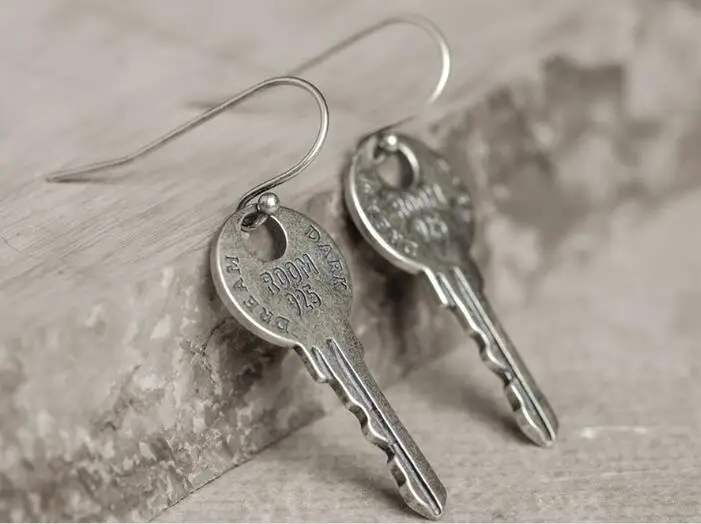 New Arrival 1 Pair 100% Real 925 Sterling Silver Key Drop Earrings Unique Design Party Jewelry Gift For Women And Men