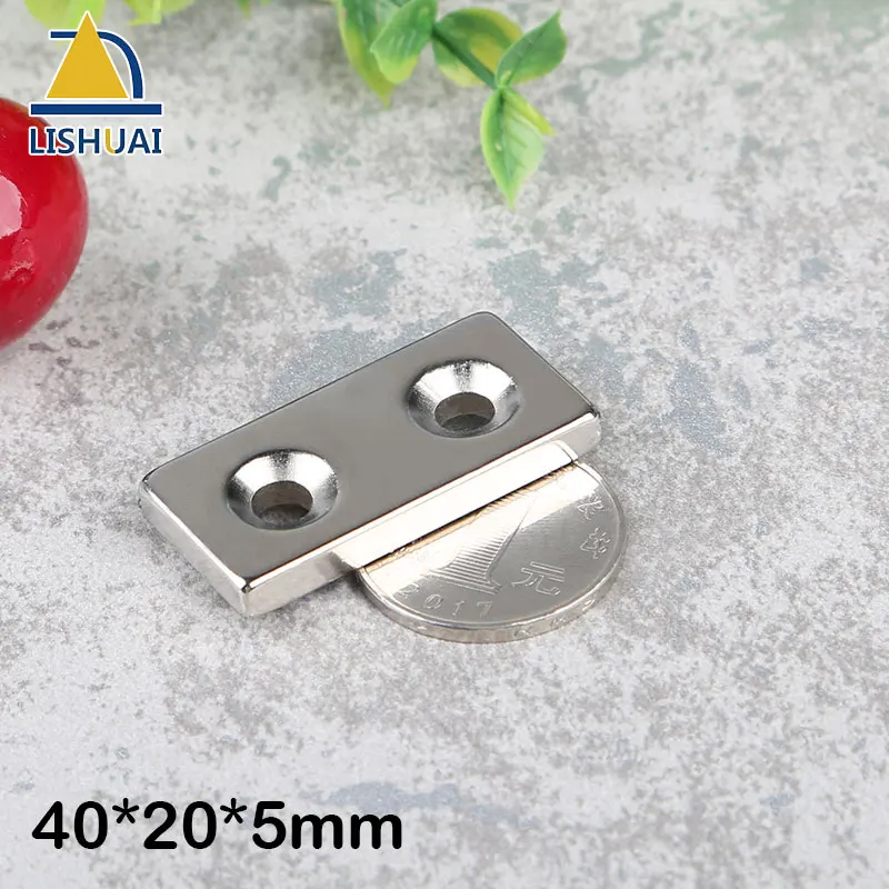 LISHUAI 5PCS/Lot 40*20*5mm hole 5 Neodymium Magnetic Block Countersunk Square Permanent Rare Earth Magnet 40X20X5-5mm