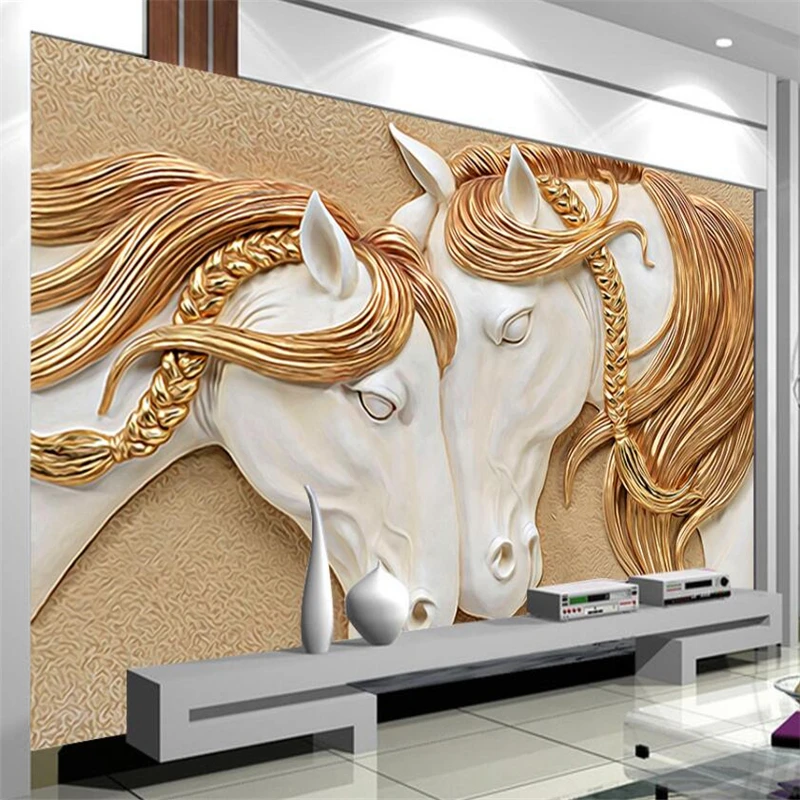 wellyu Classical relief horse 3d TV background wall custom large mural home decor wallpaper papel de parede para quarto behang