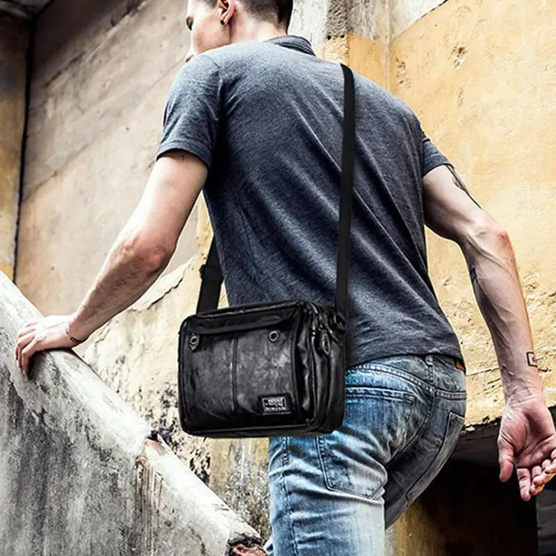 Men Leather Messenger Bag Male PU Leather Crossbody Travel Bag Leisure Shoulder Bags Crossbody Shoulder Bag Black Handbag XA1C