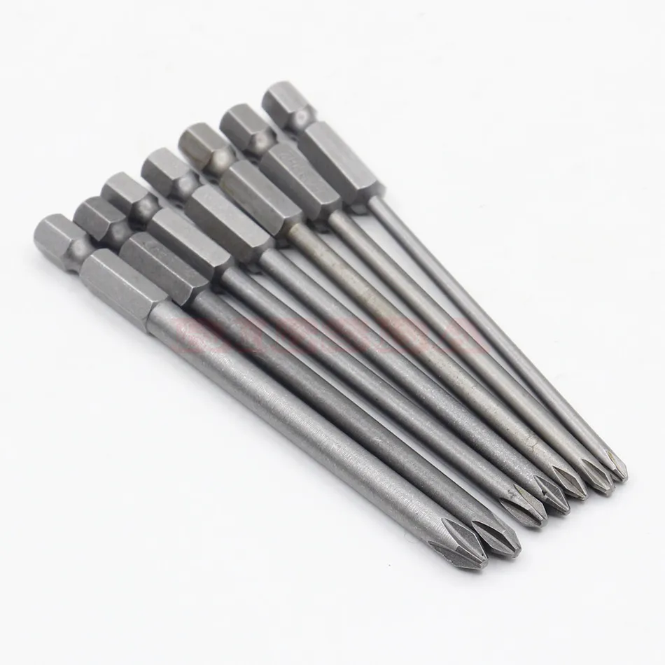 RIESBA 7pcs 1/4 inch 100mm Long Magnetic Hex Screwdriver Bit Set Magnetic Philips Screwdriver Set 6.35mm Shank S2 alloy steel