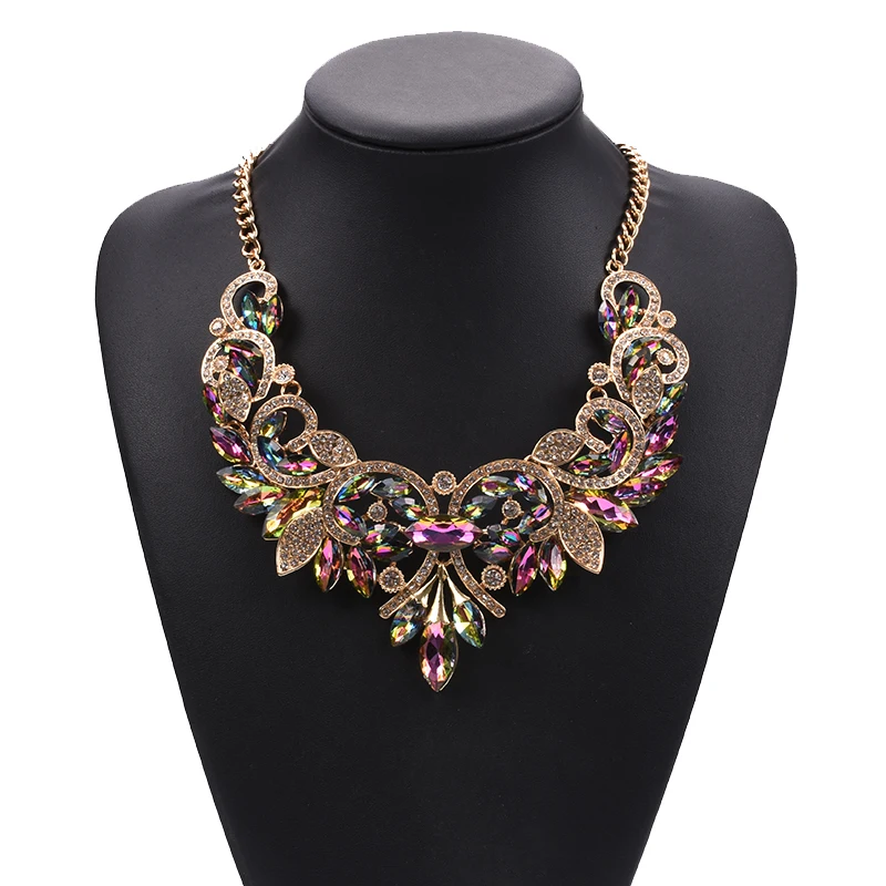 Bohemian Luxury Crystal Statement Necklace Pendants Vintage Large Choker Collier Bijoux Multicolor Big Brand Wedding Jewlery