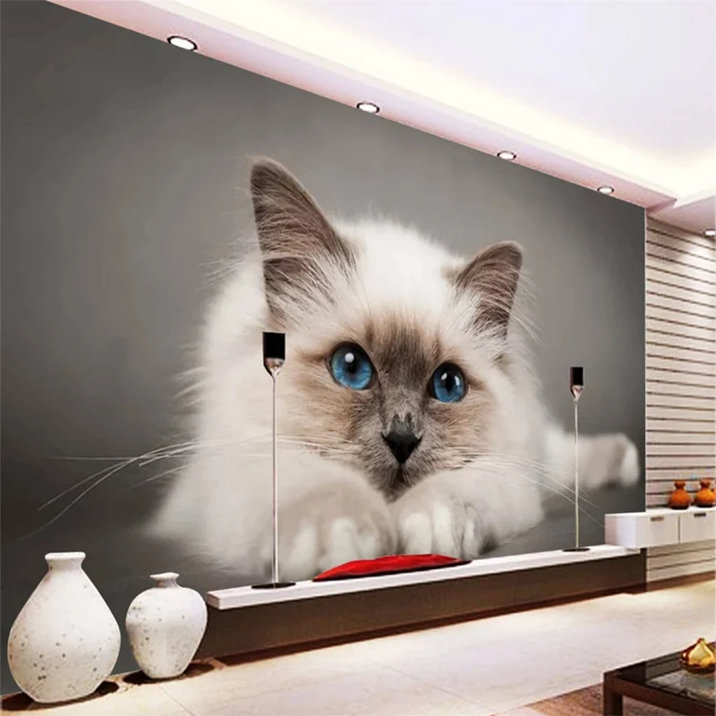 Papier peint mural de dessin animé 3D de chat mignon réaliste moderne, salon, chambre d'enfant, gril mural, décoration de la maison