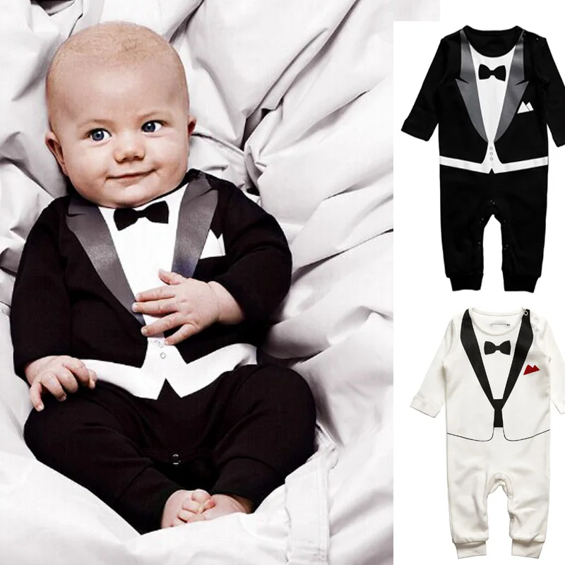 Hot Retail Baby Boys Romper Suit Set Infant Toddler Cotton Long Sleeve Formal Gentlemen Suit Bodysuit Kids Jumpsuit Sets 4Sizes