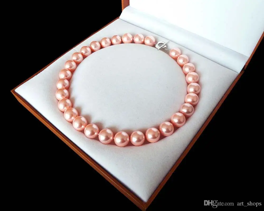 Collar de perlas de concha de color rosa, 14mm, moda de lujo, último estilo popular