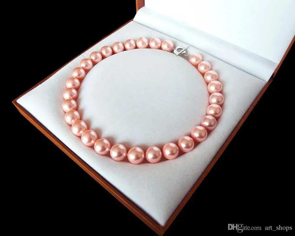 latest popular style 14mm luxury fashion hot pink color shell pearl necklace