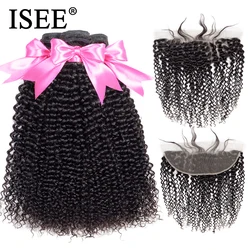 Peruvian Kinky Curly Bundles With Frontal Remy 13*4 Pre Plucked Lace Frontal ISEE HAIR Human Hair Bundles With Frontal