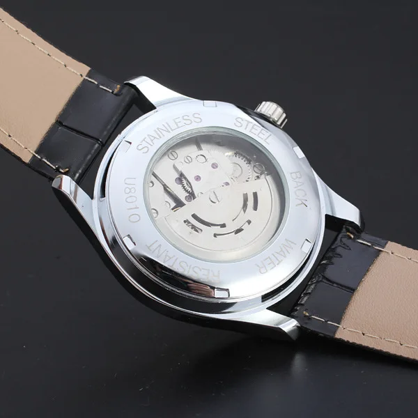 T-WINNER Hot Western Men Watch New Automatic Alloy Case Luminous Carving Dial Calendar Classic Casual Leather Band Watch