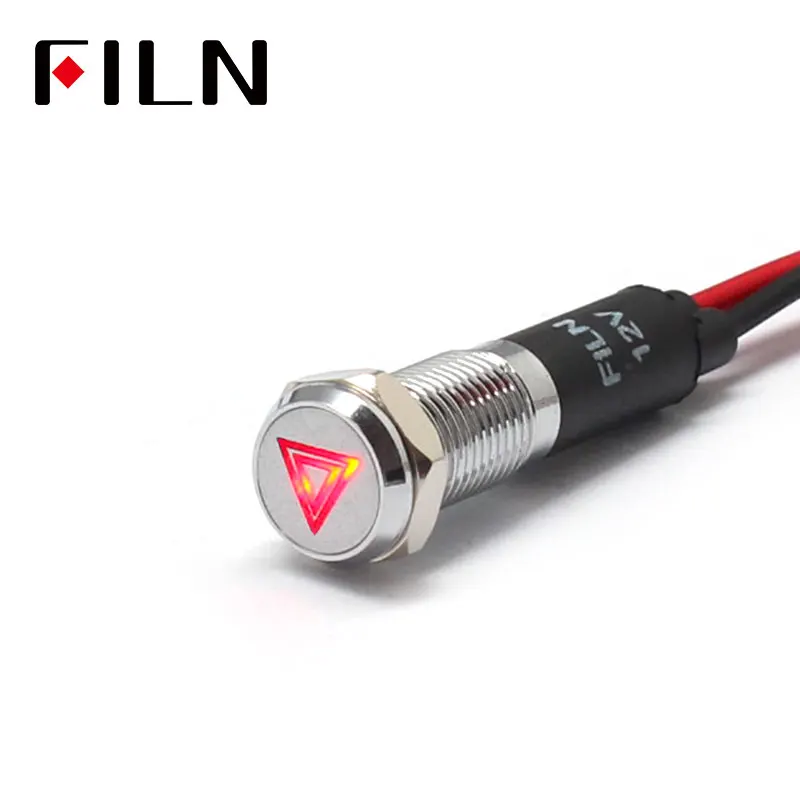 FILN 8mm Car dashboard Double flash danger mark symbol led red yellow white blue green 12v led indicator light with 20cm cable