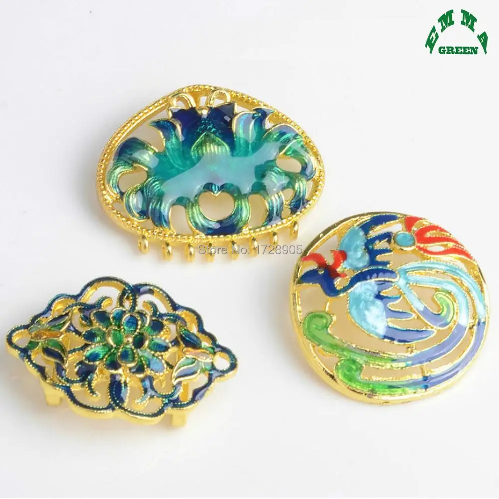 Ethnic Lotus Flower Phoenix Enamel Charm Embellishment with back holes 5pcs Gold Color Beautiful Enameled Jewelry Finding