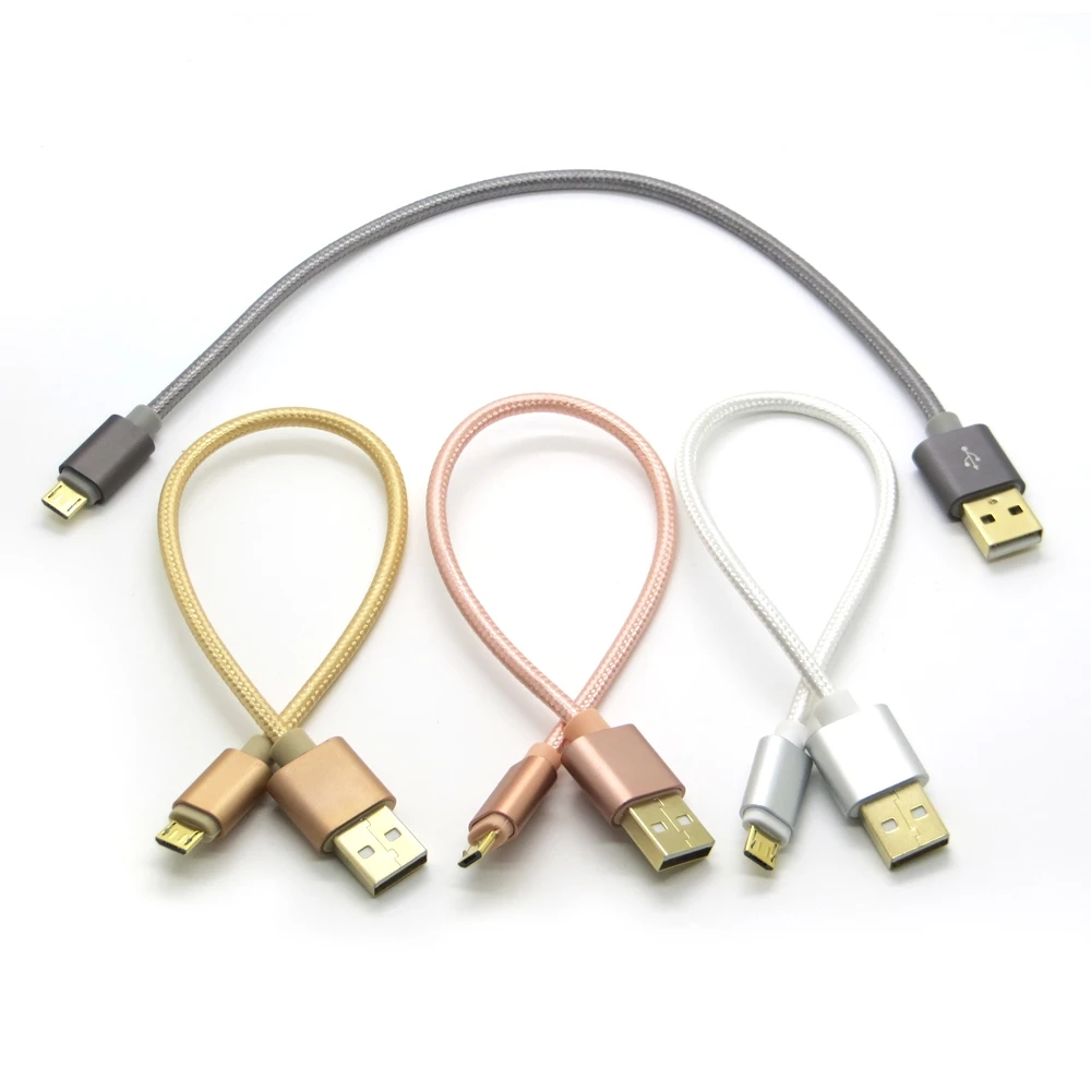 25CM 1M Fabric Nylon Nylon Line Metal Plug Micro USB Cable for Samsung Sony HTC