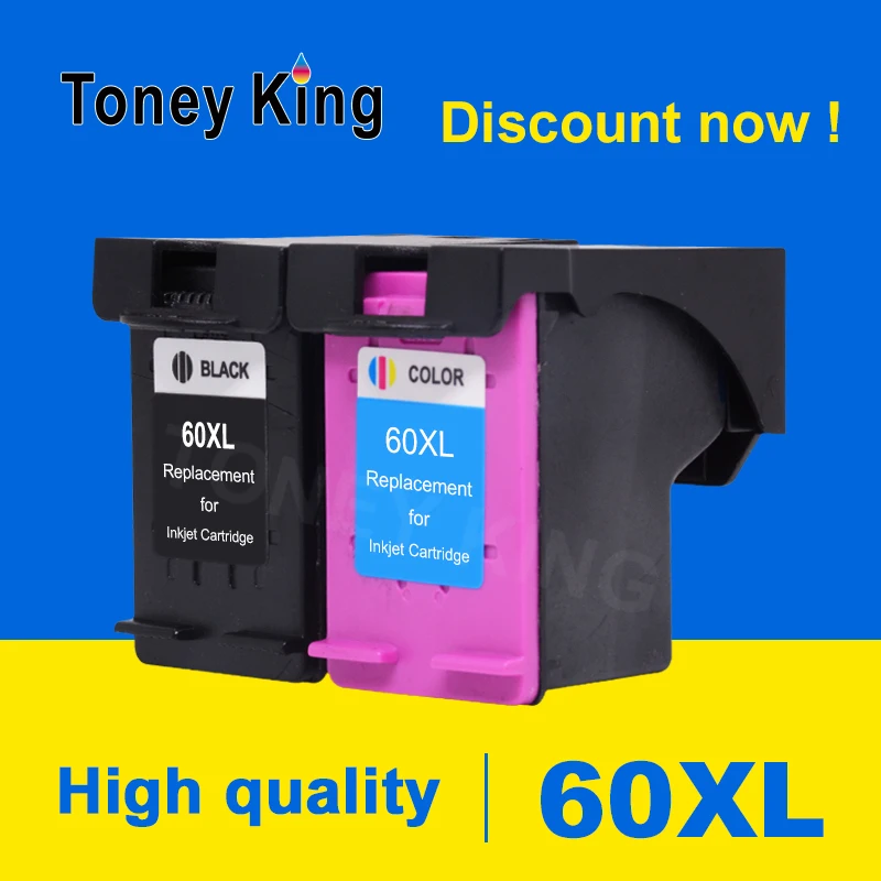 Toney King 60 XL Refilled Ink Cartridge Replacement for HP 60XL for Deskjet D2530 D2545 F2430 F4224 F4480 C4650 printer