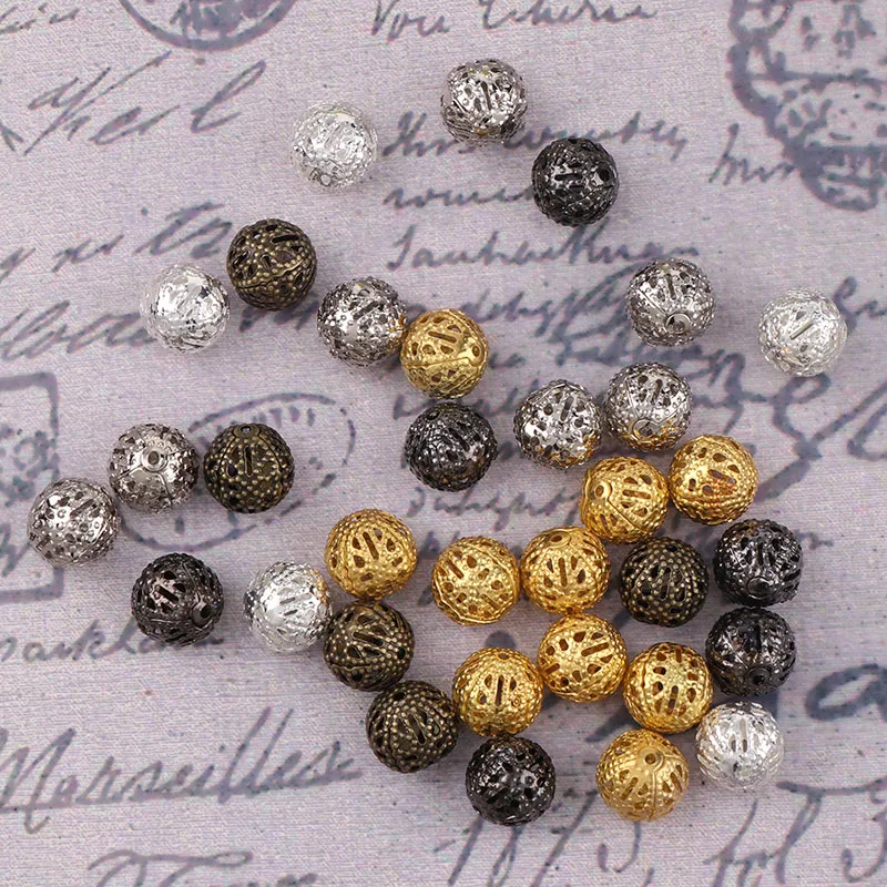 4x4mm Vintage Iron Flower Lace Hollow Ball Beads Metal Ball Toggle Clasp DIY Jewelry Making Bracelet Necklace Supplies Findings