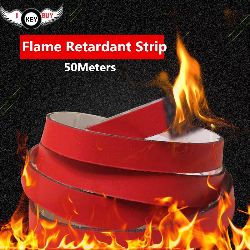 50M 10*2mm/15*2mm Self Adhesive In-tumescent Tape Strip Door Window  Fireproof Expand Resistant Tape Fire Expansion Red Black