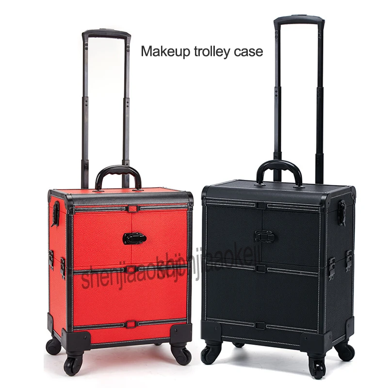 Makeup trolley case Multi-layer Beauty & Makeup Storage Trolley Aluminum Alloy Cosmetic Case Travel Toiletry Trunk Carrier 1pc