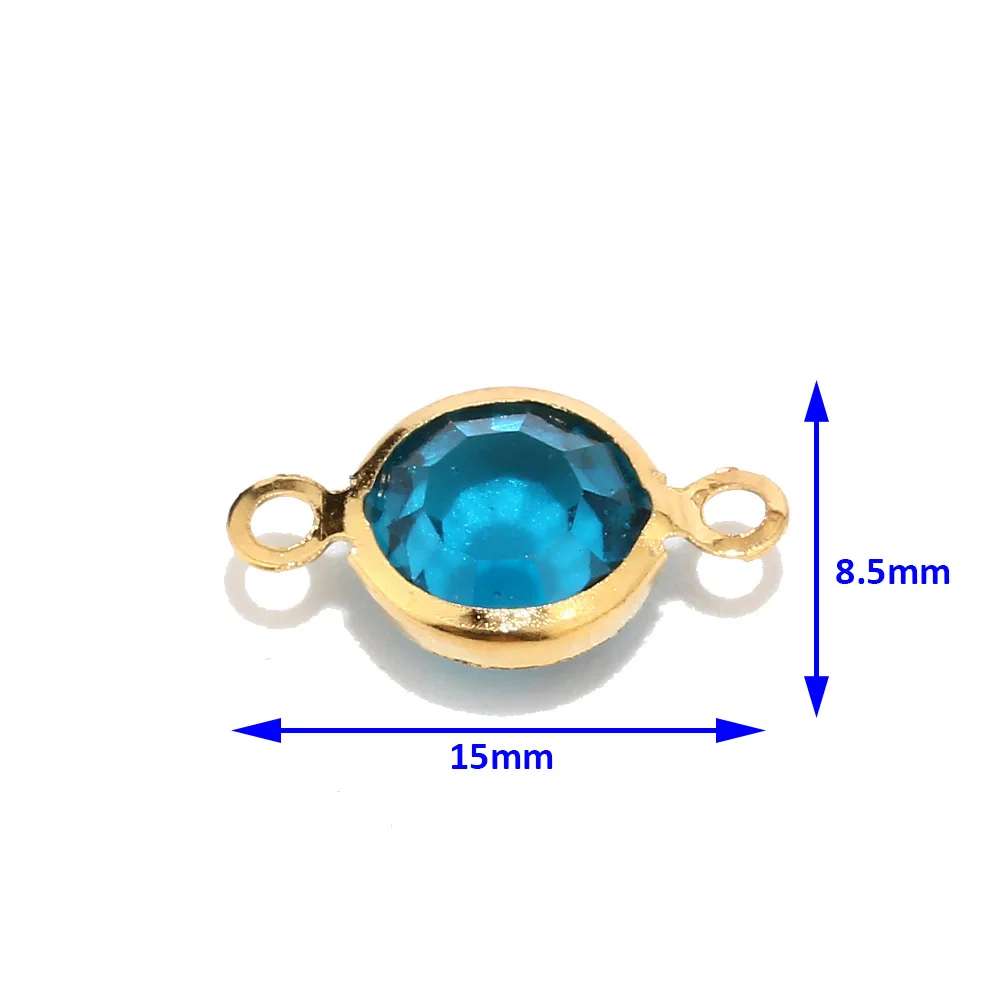 New Design 8.5mm Gold Color Stainless Steel Crystal Birthstones Connector Gem Stone Charm Beads Findings For Jewelry Making DIY