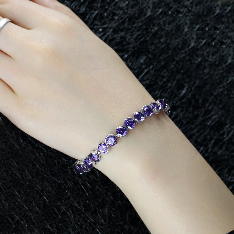 CWWZircons 7 Color Options Round Cut CZ Tennis Women Bracelet with Pink Purple Crystal Fashion Cubic Zirconia Jewelry CB180