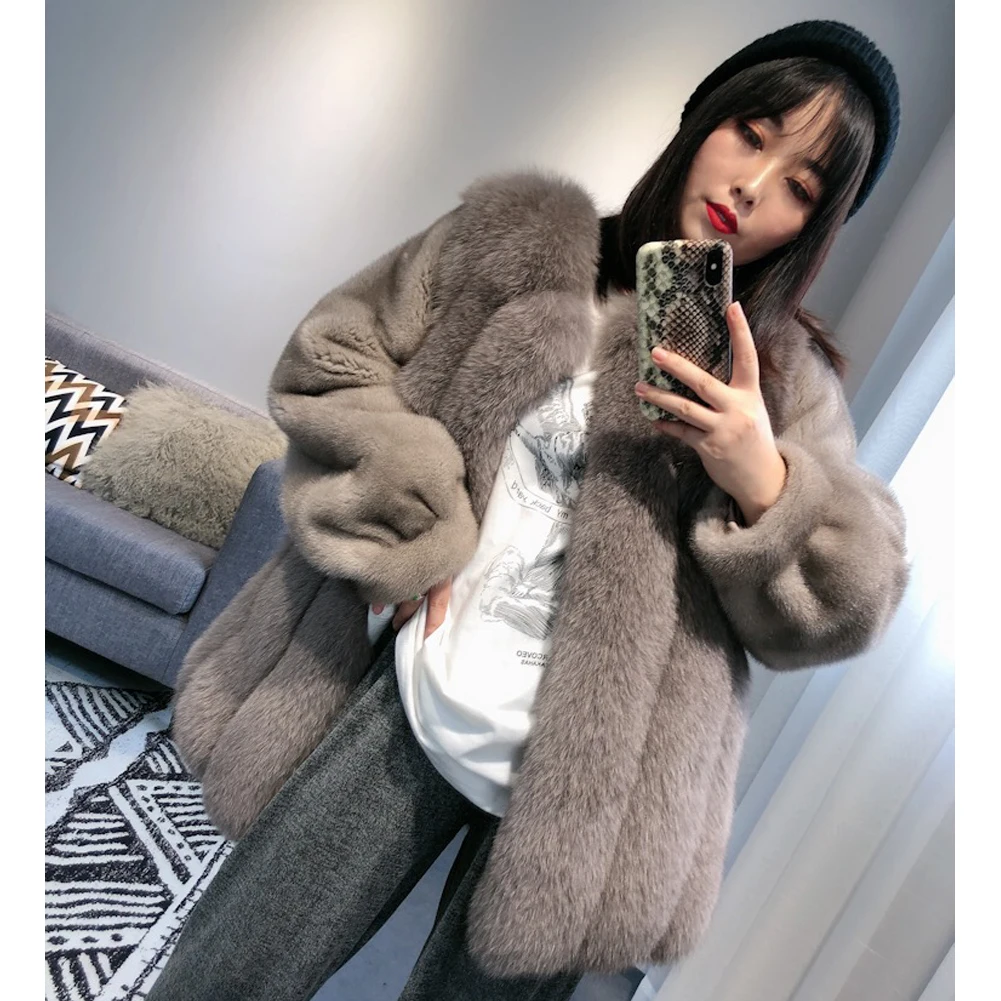 ผู้หญิงทั้งหนัง Fox FUR Coat ผู้หญิงนําเข้า Mink FUR เสื้อแจ็คเก็ตผู้หญิงฤดูใบไม้ร่วงและฤดูหนาวใหม่เสื้อขนสัตว์