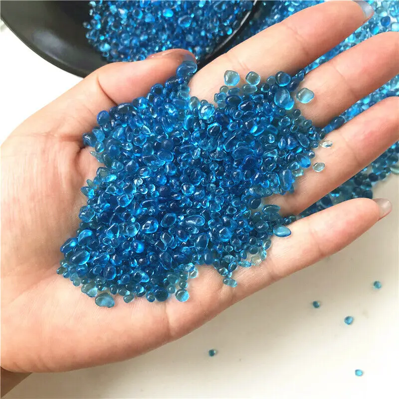 Wholesale 50g 2-5mm K5 Sea Blue Glass Gravel Glaze Stone Rock Polished Aquarium Specimen Healing Crystals