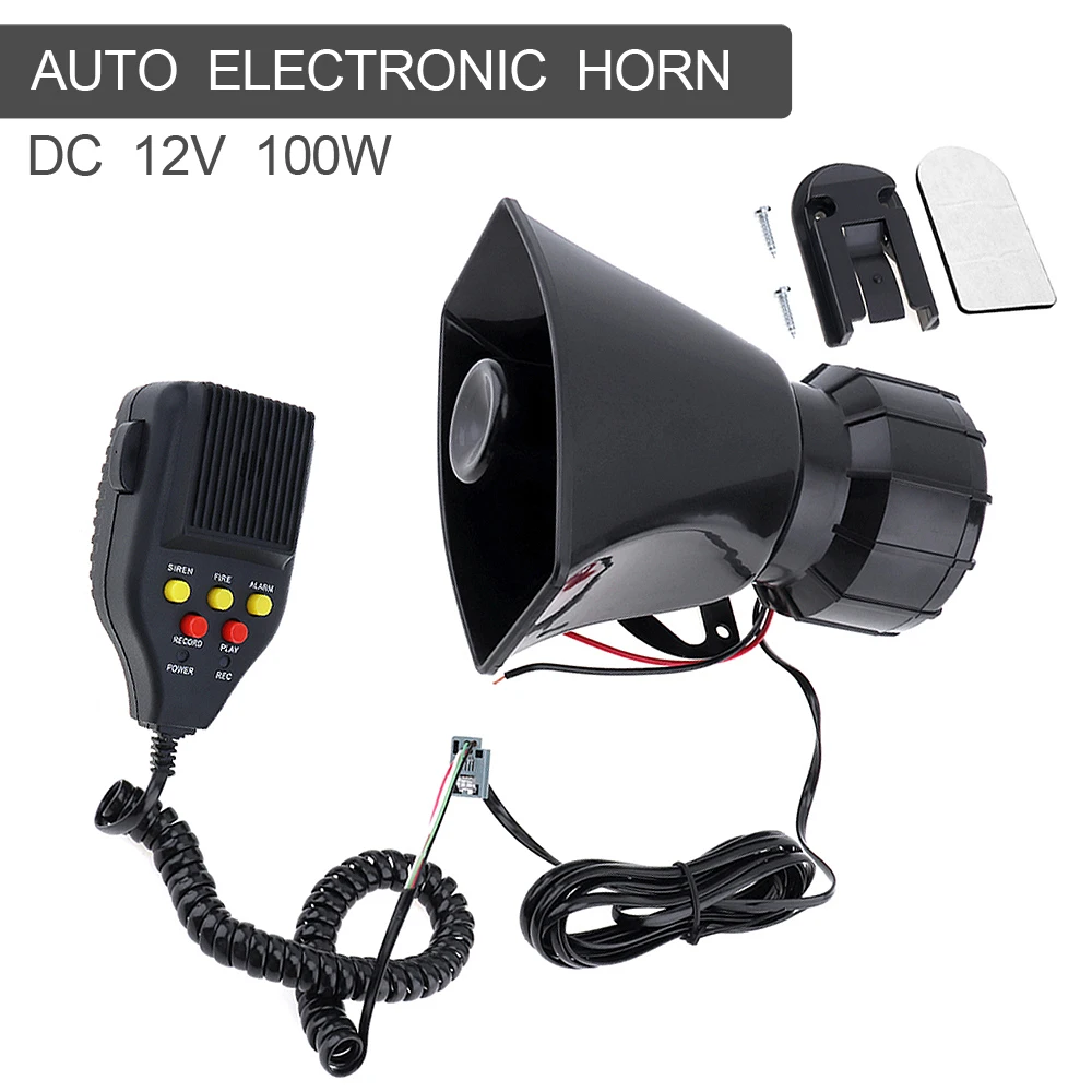 

100W 12V 120-150dB 7 Sound Car Warning Siren Motorcycle Alarm Firemen Ambulance Loudspeaker Support MIC Microphone & Record