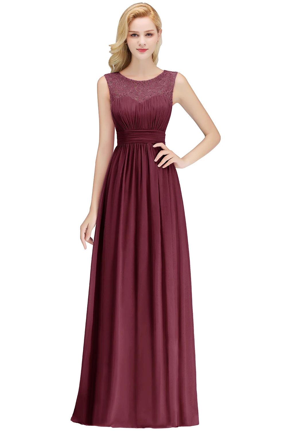 2019 Burgundy Chiffon Long Bridesmaid Dresses A line Sleeveless Wedding Party Guest Gown robe demoiselle d'honneur