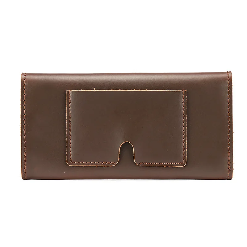 Vintage Long Mens Wallets Cow Leather Hasp Men Wallet  Luxury Designer Male Phone Purse Money Bag Brown Color