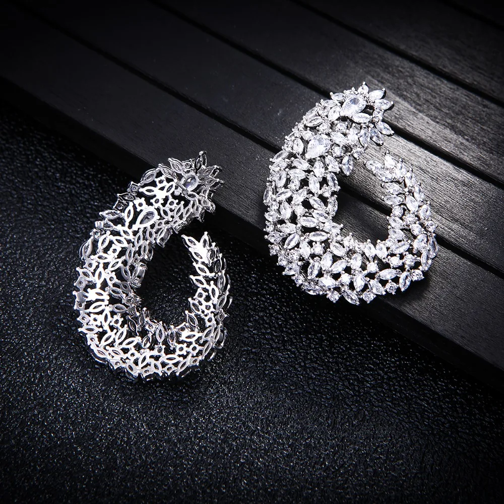 Luxury Popular Geometry Drop Cubic Zirconia 50MM Big Wedding Earring Fashion Jewelry For Women,Bridal Engagement Jewelry E7706