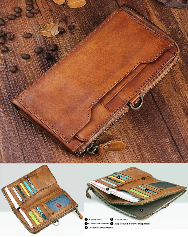 

Hot 2017 Fashion Vintage Genuine Leather Wallet Men purse Leathe Men Wallet Male purse Long clutch wallet money bag card holder