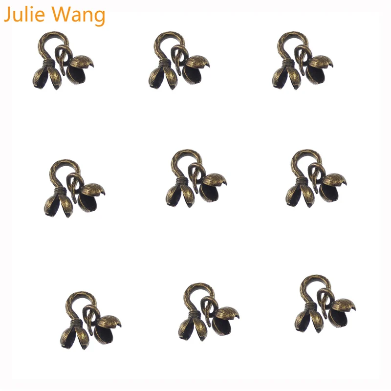 Julie Wang 8PCS Crafts Charms Bracelet Retro Bodhi Flowers Pendants Necklace Connectors Handmade DIY Jewelry Findings Accessory