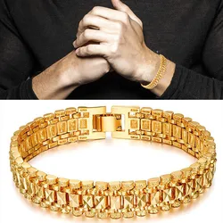 Men 5/10MM Golden Hip Hop Jewelry Gold Color Thick Heavy Copper Material Women Curb Link Chain Bracelet