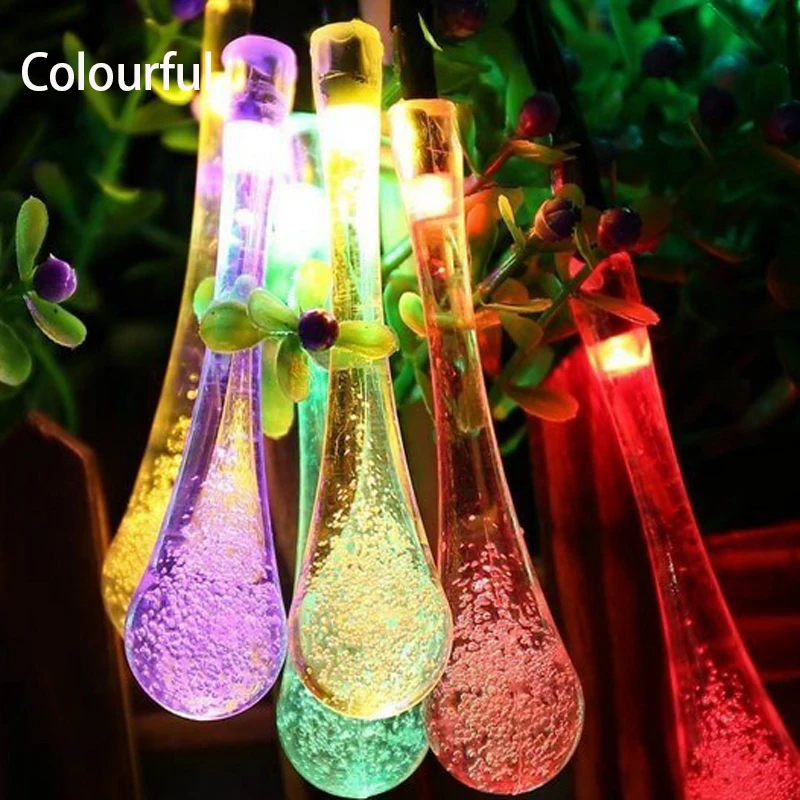 

5M 30 Leds Crystal Waterdrop Solar Powered Outdoor LED String Lights Waterproof 2 Modes for Wedding/Party Decoration