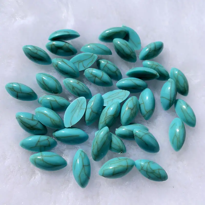 80pcs 7*15mm Leaf & Horse eye Shape Vintage Turquoise Rhinestones Resin Stick On Rhinestones Stone For Wedding Dress -S433