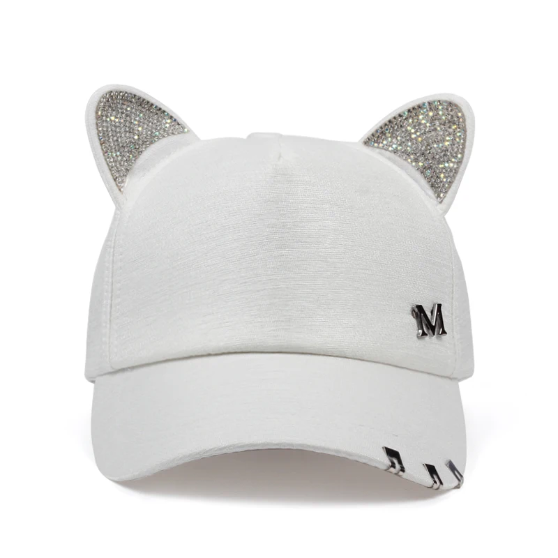 2019 new meow Women\'s Summer fall black white Pink hat Cat ears Cat Baseball cap with rings and lace cute girl hat