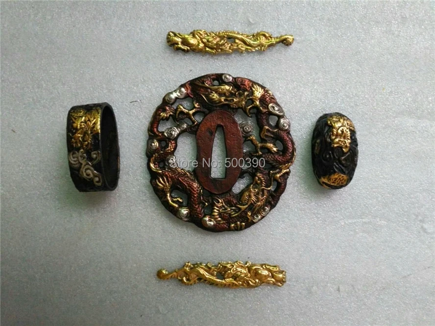 

Set Nice Copper Tsuba Guard For Japanese Samurai Sword Katana Tsuba W/ Whirlabout Dragon Design