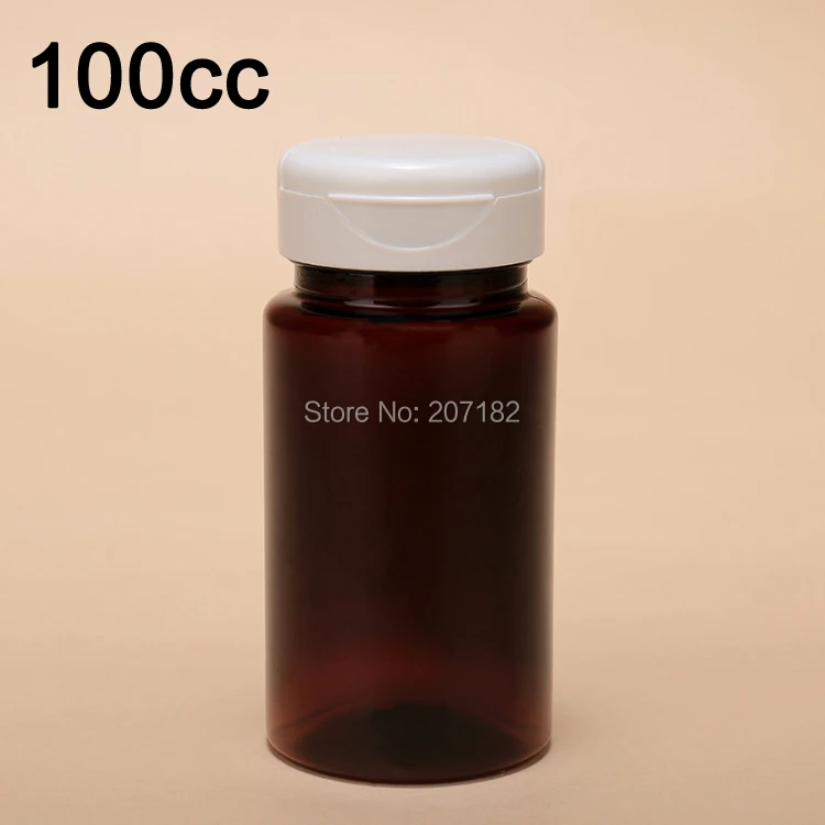 

(100pcs/lot) 100cc Amber PET Plastic Medicine Bottles 100ml Pill Tablet Capsule Container-- Brown Color With Flip Cap