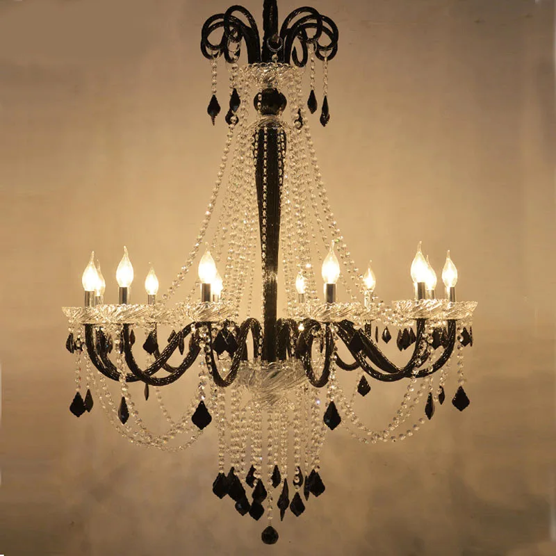 Modern Large Transparent Crystal Chandeliers For Hotels Bohemian Hanging Lamps Classical Room Black Lights Stairs Long Fixture