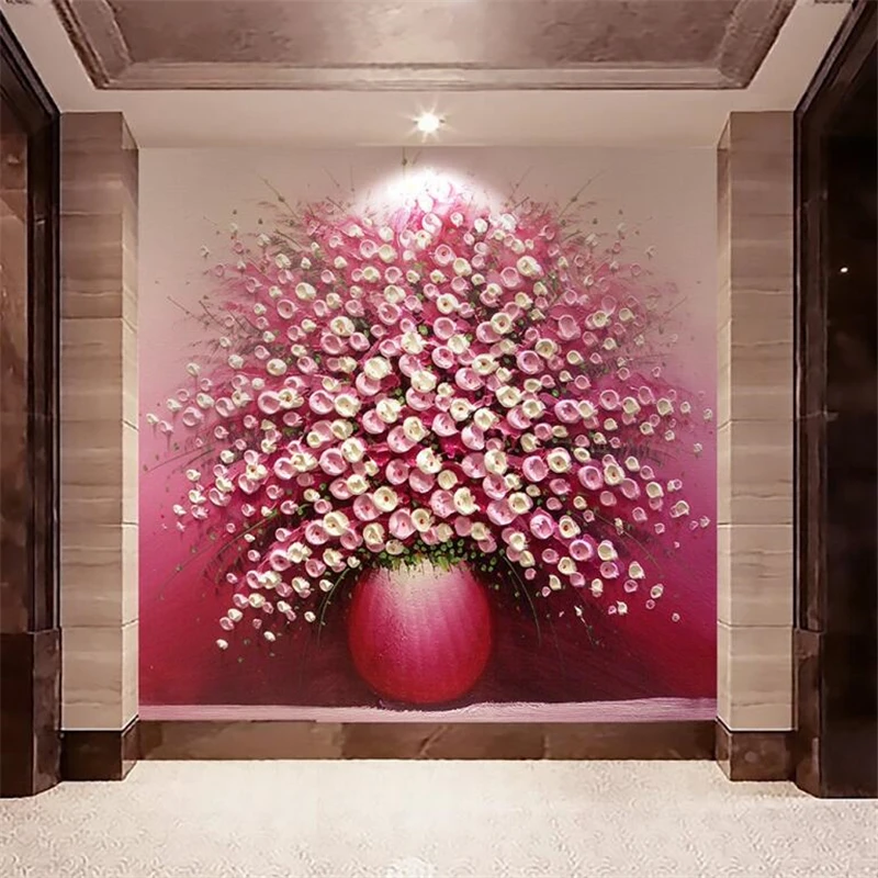 

wellyu Custom wallpaper 3d oil painting purple vase luxury entrance cut off living room background wallpaper 3d papel de parede