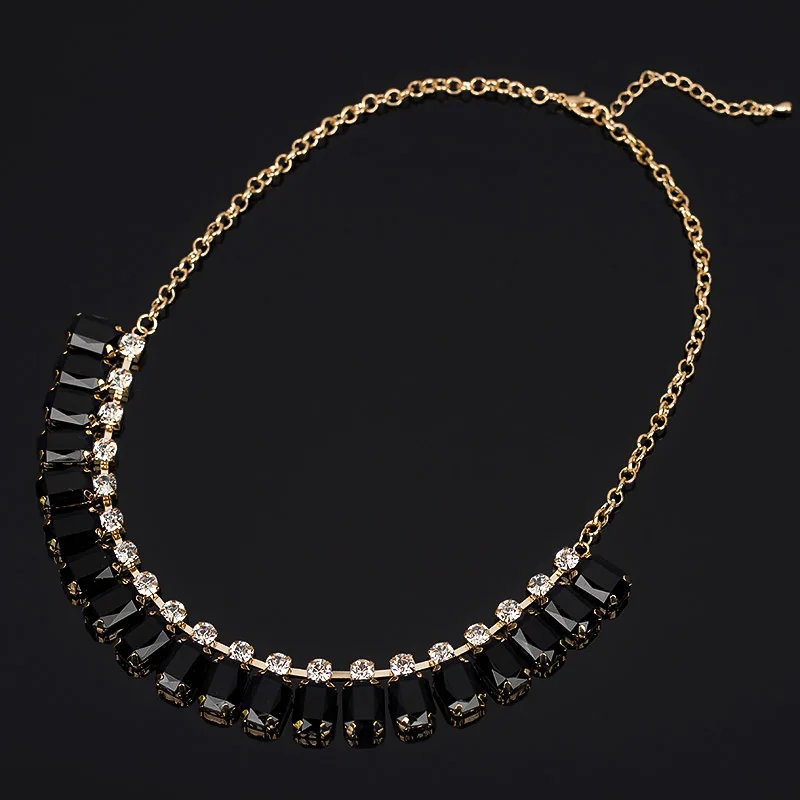 YFJEWE Gold Chain With Charms Fashion Rhinestone Handmade Black Acrylic Gem Choker Personally Design Necklace #N023