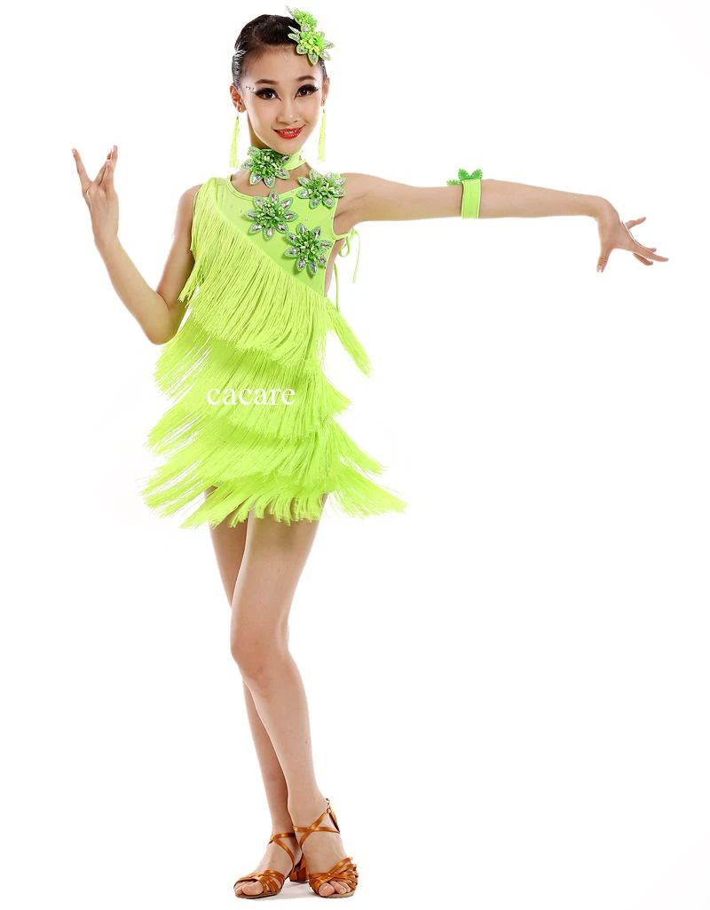 Latin Dance Dress for Girls CHEAPEST Flapper Salsa Dress Girls Dance Dress D0998 with Tassels Seuins Appliques