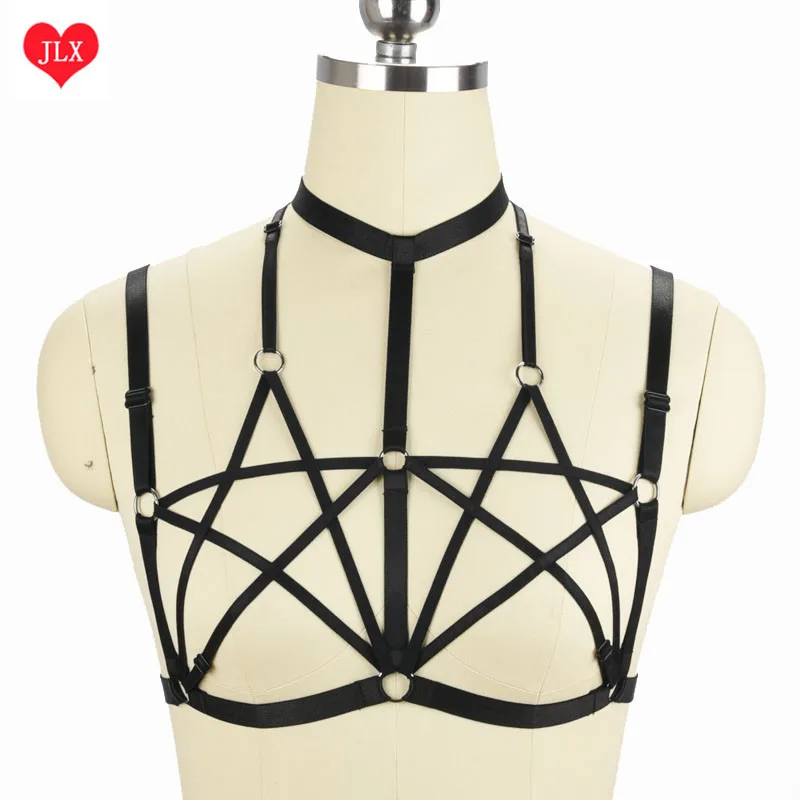 

women harness lingerie pentagram Harness bra cage Gothic Harajuku sexy lingerie Handmade body harness bondage cage bra