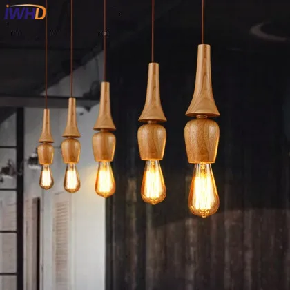 

IWHD Single Head Retro wood Pendant Light Fixures Loft Industrial Vintage Lamp Restaurant bar kitchen Hanglamp home Lighting