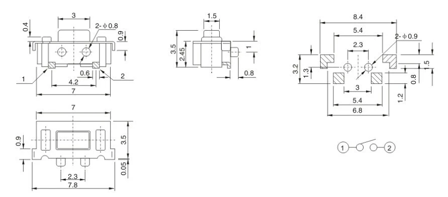 Micro-interrupteur à bouton-poussoir tactile momentané SMT, 3x6x3,5mm, 3x6x3.5mm, 10 pièces