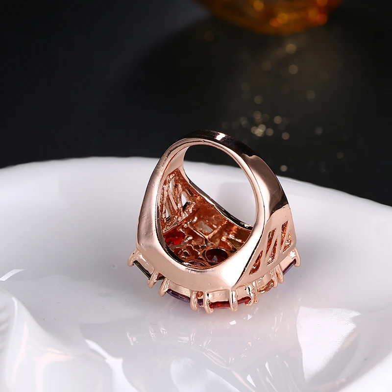 Emmaya Fashion Top Sale Rose Gold Color Colorful AAA Zircon Wedding Bijoux Square Rings Jewelry For Women Gift Party