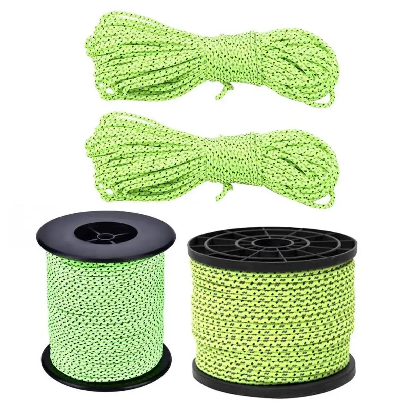 20m/50m Reflective Guyline Tent Rope Runners Fluorescent Green Guy Line Cord Paracord Outdoor Camping Hiking Tent Accessories