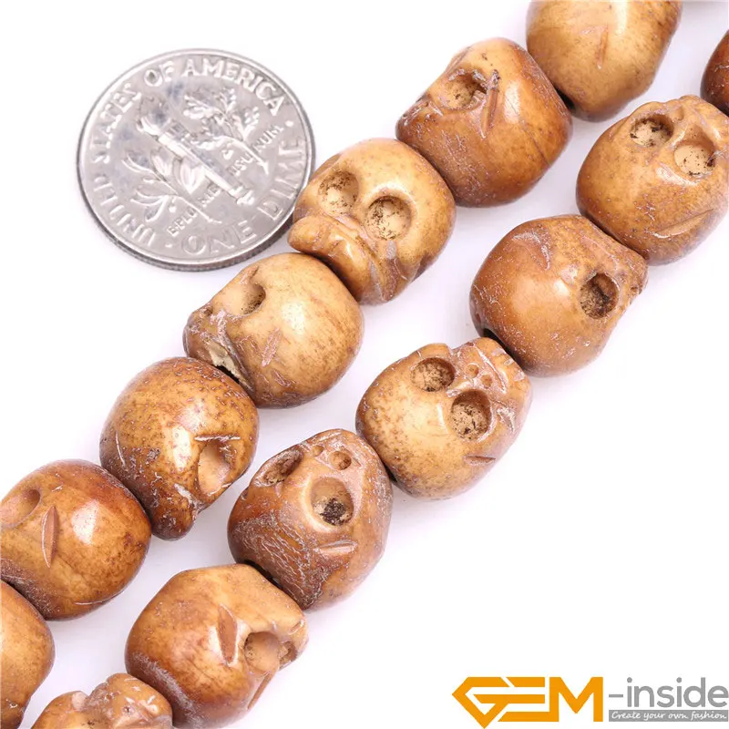 Big Hole 1.2mm White Carved Bone Skull Beads DIY Loose Beads For Jewelry Making Strand 16\