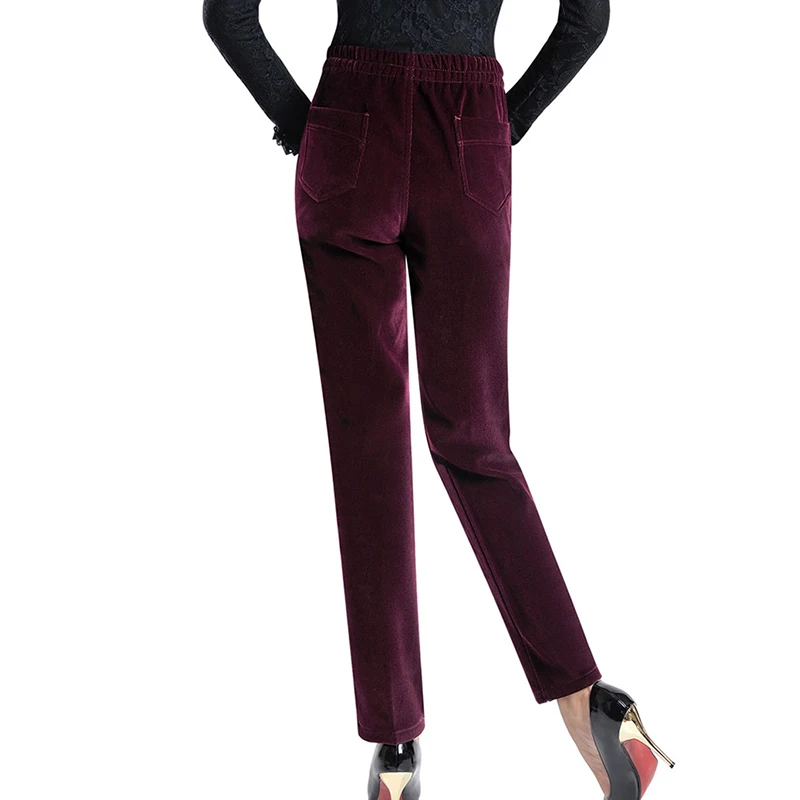 Fall Winter Thicken Corduroy Pant Women Big Size 4xl Baggy Plush Velvet Lined Straight Pantalones High Waist Offcie Warm Spodnie